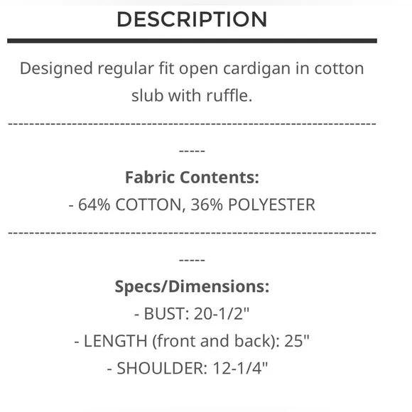 POL NWT Pink Ruffled Sleeveless Cardigan/Vest. Cotton/Poly Blend - Picture 7 of 7